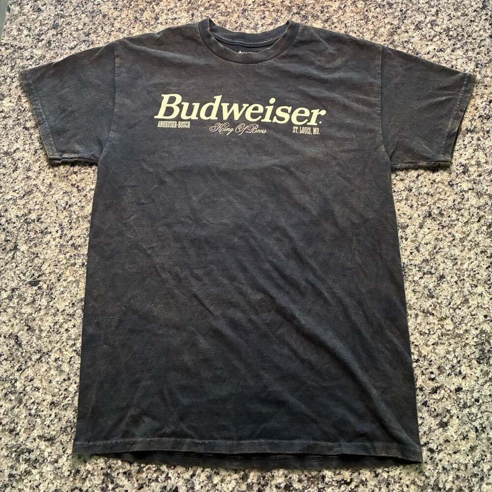 Budweiser Eagle and Mountain Graphic T-Shirt Vintage Wash Black Size M